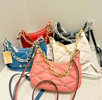 Michael Kors ladies Cora Mini Zip Pouchette Quilted Shoulder Crossbody Bag Purse - Image 1 of 4