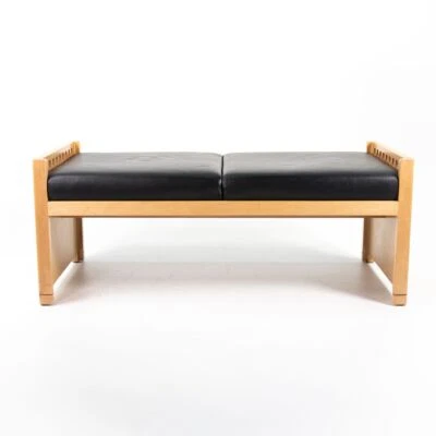 1995 Brian Kane Metropolitan Furniture 2-Seat Mission Bench Maple Black Leather - Image 1 of 4