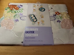 "CELEBRATE EASTER TOGETHER" - 13" X 36" table runner - white Bunnies Eggs - Picture 1 of 5