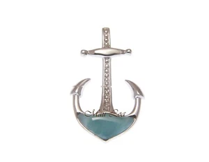 925 Sterling Silver Hawaiian Anchor Natural Blue Larimar Pendant Charm - Picture 1 of 2