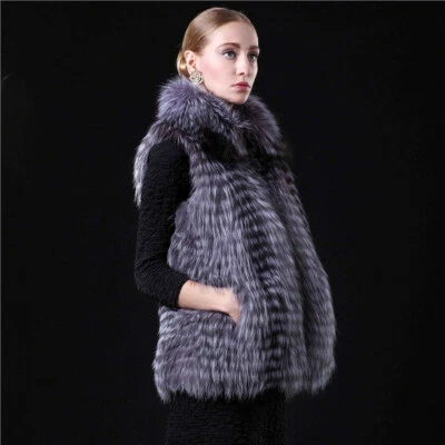 Women's Square collar Fur Vest Silver Fox fur Article And Fur Collar Fur coats  - Image 1 of 4