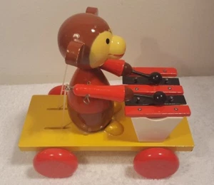Vintage Holzaffe MUSICAL/XYLOPHON SPIELEN ZUZIEHSPIELZEUG - Bild 1 von 12