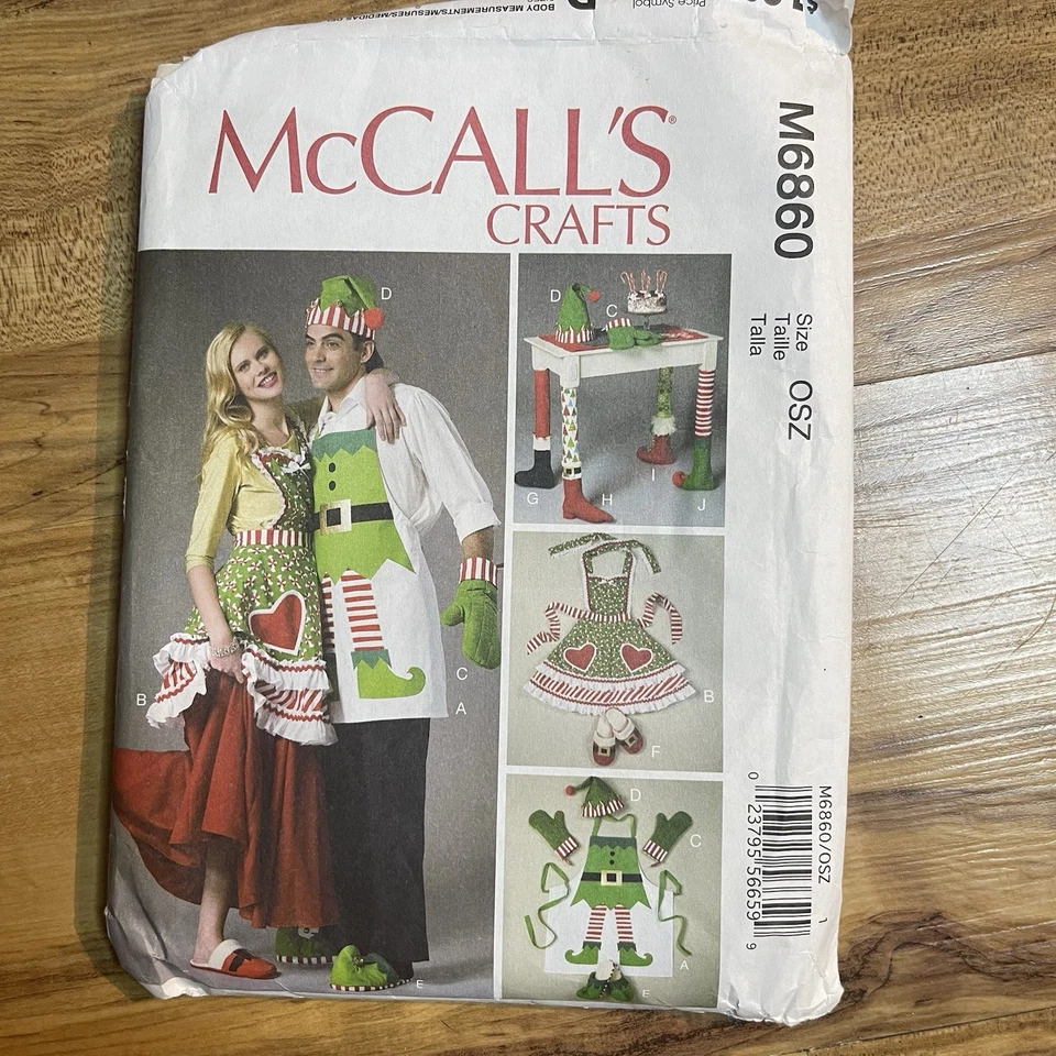 McCall's 6680 Christmas Apron Elf Apron Table Legs Slippers Hat  Sewing Pattern - Image 1 of 1
