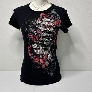 Hybrid T Vintage Baby Tee Size Small Faith Detailed Grunge Y2K Top Full Length - Picture 1 of 5