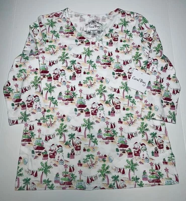 Camisa Coral Bay Christmas Cruise Santa Island Pequeña PM PL Playa Vacaciones Top $30 Foto 1 de 4