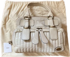 Vintage CHLOE Bay Hand bag Tote Bag Leather Ivory With Storage bag Used Japan - Picture 1 of 12
