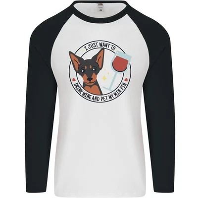 Wine With My Min Pin Miniature Pinscher Dog Mens L/S Baseball T-Shirt - image 1 of 4