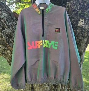 Vintage Made In USA Surf Style Jacket Iridescent Windbreaker Gray/Green/ 1/4 Zip - Picture 1 of 20