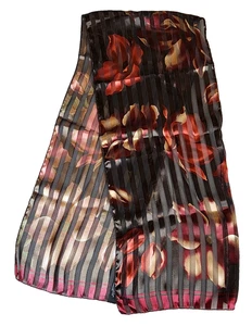CJ Banks Blumen Streifen Schal durchsichtig & blickdicht leicht rot gold rosa 11" x 58" - Bild 1 von 5