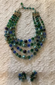 Fabuloso collar de perlas barrocas vintage VENDOME verde/azul cuentas de vidrio + pendientes - Imagen 1 de 12