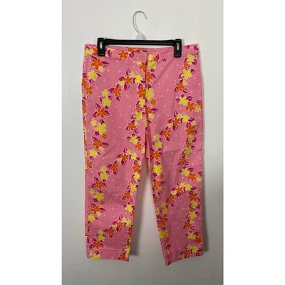 VTG Y2K Women Lilly Pulitzer pink floral cotton straight leg pants, 10 - Image 1 of 4