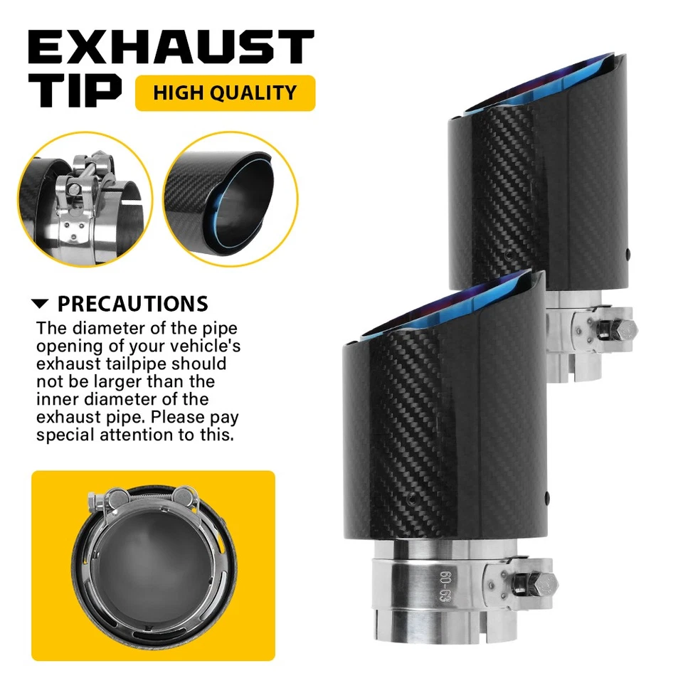 Tubo de escape de fibra de carbono 2,5" ID-3,5" OD punta trasera accesorio de acero inoxidable 2 piezas Foto 1 de 4