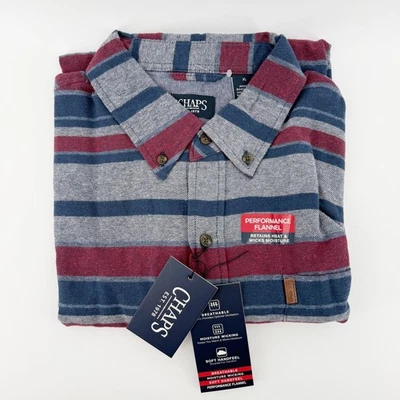 Chaps Mens XL Performance Flannel Long Sleeve Button Shirt Dark Denim Gift NWT - Image 1 of 4