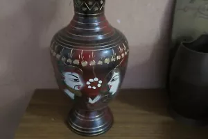 VASO MATRIMONIO VINTAGE INCISO OTTONE SMALTO INDIA PITTORICO 6" - Foto 1 di 8