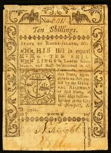 Rhode Island Colonial Currency May 1786 10s - Vivid Note - Picture 1 of 2