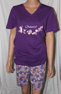 Cozee corner da donna set pigiama grande 2 pz maniche corte viola ""cheers"" cocktail - Foto 1 di 6