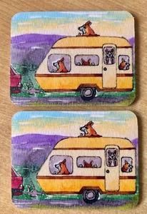 'CARAVANING CORGIS' COASTERS SET OF 2 - Picture 1 of 1