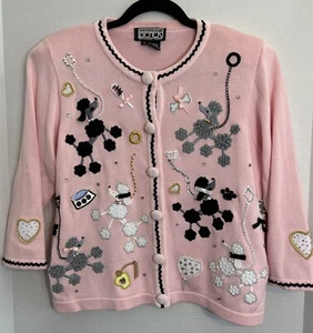 Suéter caniche rosa con cuentas vintage Berek para mujer talla S - Imagen 1 de 11