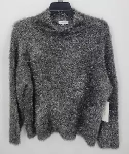 Calvin Klein Sweater Womens Plus 1X Dark Gray Metallic Eyelash Mock Turtleneck - Picture 1 of 13