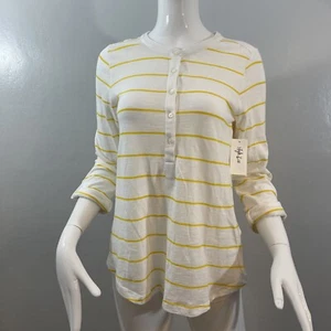 Style & Co Women's White Yellow Striped Partially Button Down Shirt Size S - Picture 1 of 12