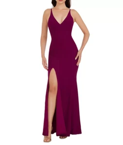 Dress The Population Sz XS Womens Iris Dress Long Gown Dark Magenta Crepe NEW - Picture 1 of 6