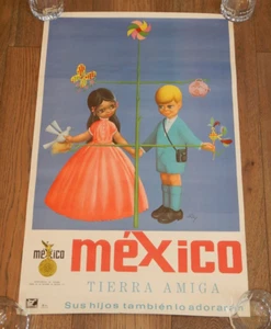 VINTAGE, ORIGINAL 196Os MEXIKO REISE POSTER "FRIENDLY LAND" - Bild 1 von 6