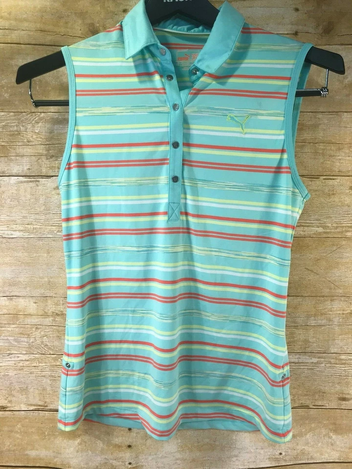 PUMA TANK TOP Women's S SLEEVELESS TENNIS GOLF GREEN ORANGE YELLOW STRIPE 💗EUC - Image 1 of 4