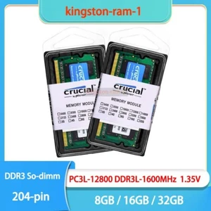 Crucial 8GB/16GB DDR3L 1600MHz PC3L-12800S 204-PIN SO-DIMM Ram For Dell Laptop - Picture 1 of 8