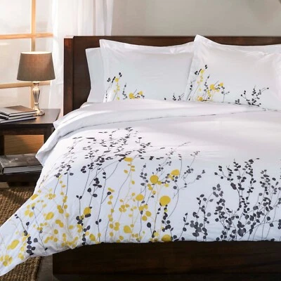 100% Cotton 200 Thread Count Embroidered Floral Leaves 3 Piece Duvet Cover Set - Image 1 of 4