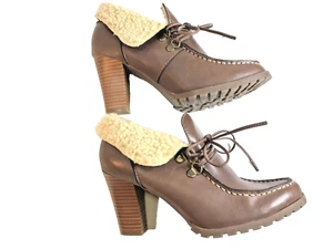 RUFF HEWN WILLOW High Heel Ankle Bootie Brown Fleece Women 7.5M 💗MINT💗 - Picture 1 of 9