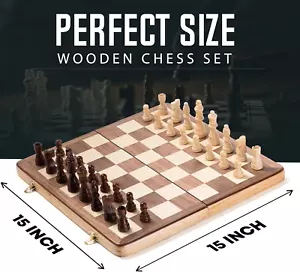 Wooden Chess Set 15 Inch Portable Travel Chess Board Game for Adults and Kids... - Picture 1 of 12