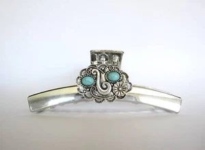 Long shiny turquoise blue silver western design metal native tribal hair claw - Picture 1 of 5