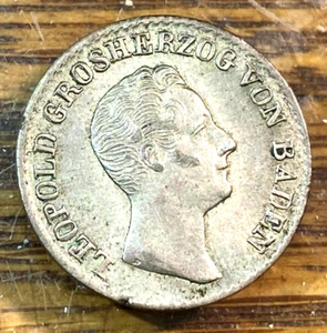 1834 Baden 6 Kreuzers Nice Original Choice AU Doubled Die Obverse KM-198.1 CHRC - Picture 1 of 2