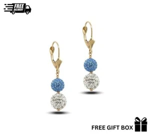 14K Yellow Gold Leverback Dangle Earrings with Genuine Czech Crystals - Picture 1 of 3