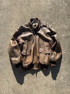 LLBean Leather A-2 Jacket Vintage Bomber Style Military Flight Jacket 0352MT - Picture 1 of 12
