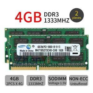 Samsung 8GB Kit 2x 4GB PC3-10600S DDR3 1333mhz 2Rx8 SODIMM Laptop Memoria RAM SP - Picture 1 of 8