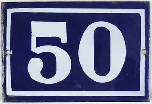 Old blue French house number 50 door gate plate enamel on steel metal plaque - Picture 1 of 1