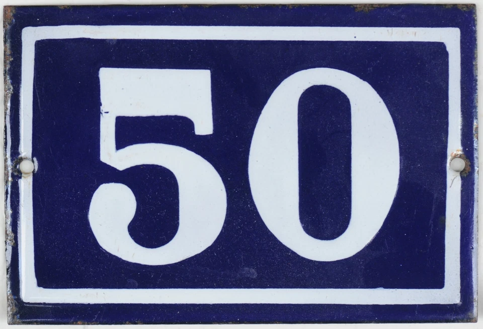 Antigua casa francesa azul número 50 puerta puerta puerta placa esmalte sobre acero placa metálica Foto 1 de 1