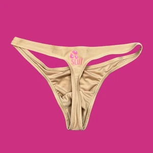 SLUT custom embroidery mens Tan swim thong underwear swimwear slutty G-string - Picture 1 of 4