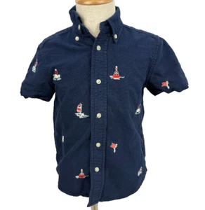 Polo Ralph Lauren Navy Embroidered Sailor Youth Boy Short Sleeve Shirt Size 5 - Picture 1 of 5