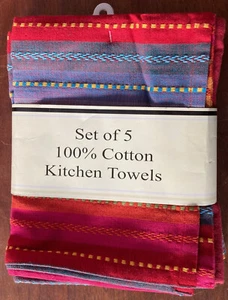 SET OF 5~KITCHEN TOWELS~100% COTTON~SOUTHWESTERN DECO~VIBRANT MOTIF & COLORS~NEW - Picture 1 of 3
