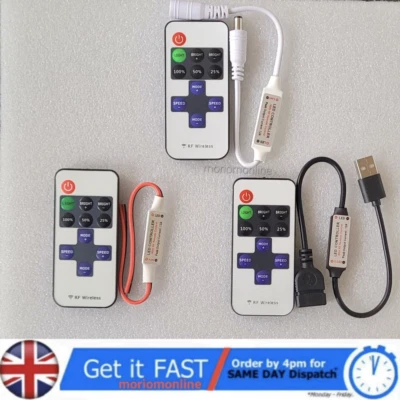 DC 5-24V Mini LED Controller Dimmer für LED Streifen 5050 3528 Wireless RF Fernbedienung - Bild 1 von 4
