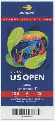 8/31 2019 US Open Tennis Loge FULL TICKET Bianca Andreescu Serena Williams Cover