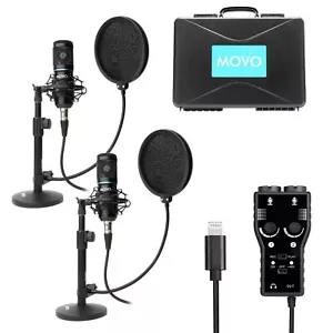 Movo iPhone Podcast Equipment Bundle - 2 Pack Condenser Microphones, 2 Desktop - Picture 1 of 7