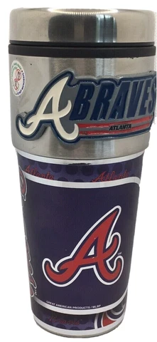 ATLANTA BRAVES 16 OZ STAINLESS STEEL COFFEE TRAVEL MUG 3D METAL EMBLEM Cover