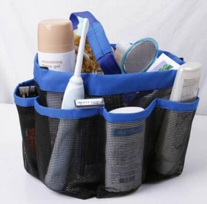 8 Pockets Mesh Shower Caddy Basket Portable Tote Bag Hanging Bath Organizer Blue - Picture 1 of 3