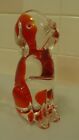Beautiful Glass Art White Red Adorable Dog Figurine 3.6" x 2.8" and 6.6" tall