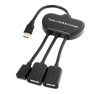 USB-C  OTG Cable Dual Ports USB Hub With Type-C Power Charging Port - Picture 1 of 5