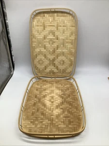 Bamboo Woven Rattan Pair of Rectangular Trays Bohemian and Beach Decor Set Of 2 - Picture 1 of 6