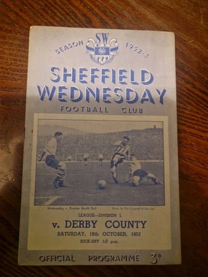 1952/53 Sheffield Wednesday V Derby County Division One Programme - Image 1 of 3
